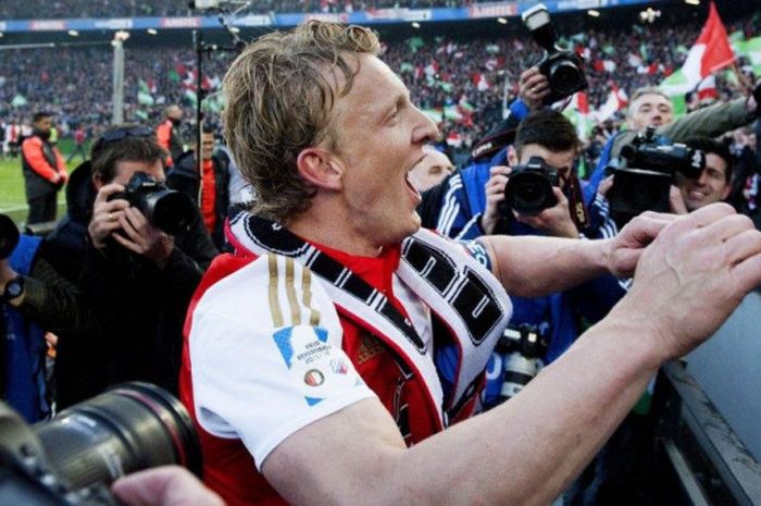 Dirk Kuyt saat merayakan kesuksesan Feyenoord menjuarai Piala Belanda setelah menekuk FC Utrecht di 