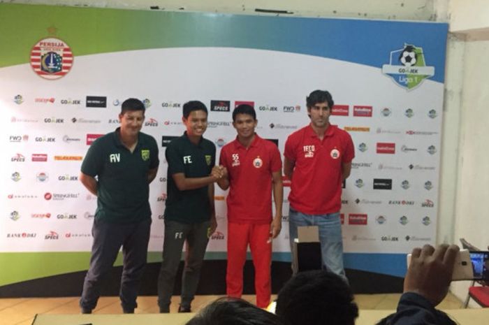 Jumpa pers sebelum pertandingan Persija Jakarta Vs Persebaya Surabaya di ruang media center Stadion Sultan Agung, Bantul, Sabtu (2/6/2018).