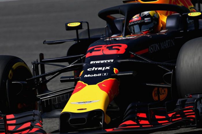 Max Verstappen (Red Bull Racing) saat tampil pada sesi latihan bebas F1 GP Jerman 2018 yang digelar Jumat (20/7/2018).