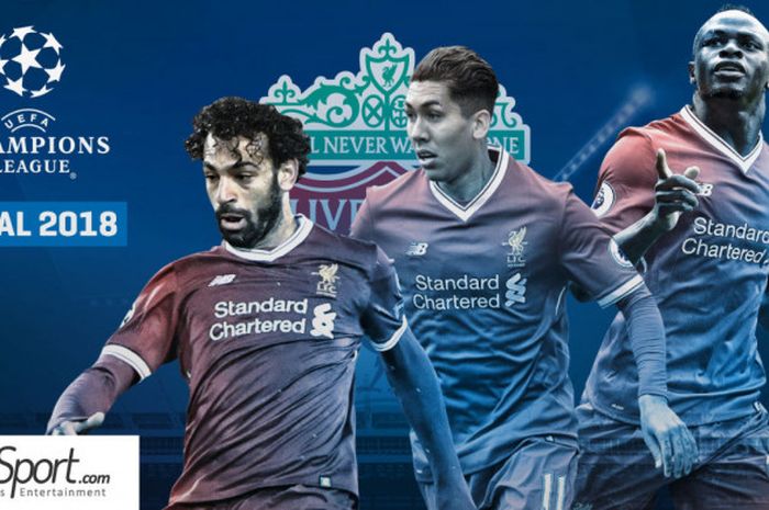 Trio penyerang Liverpool FC, Mohamed Salah, Roberto Firmino, dan Sadio Mane menuju final Liga Champions 2017-2018.