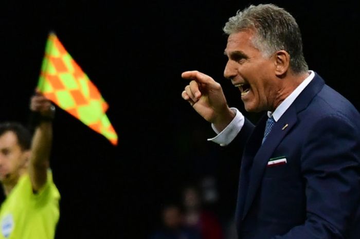 Ekspresi pelatih Iran, Carlos Queiroz, dalam laga Grup B Piala Dunia 2018 kontra Spanyol di Kazan Arena, Kazan, Rusia pada 20 Juni 2018.