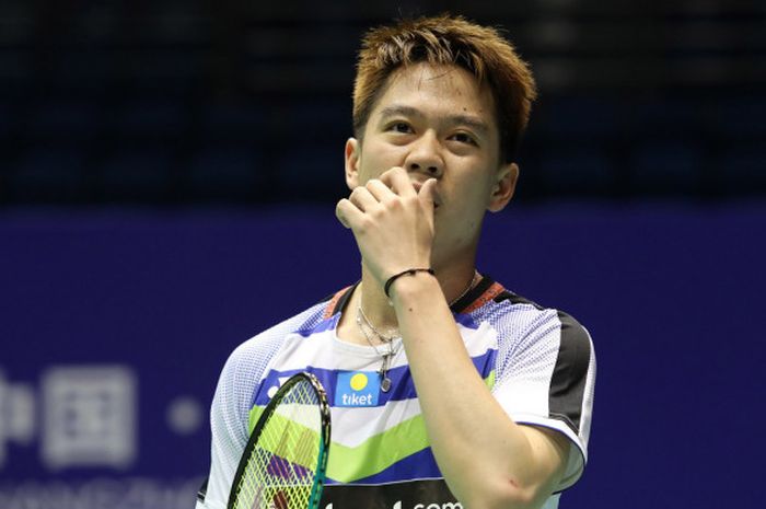 Pebulu tangkis ganda putra Kevin Sanjaya Sukamuljo saat bertanding dengan pasangannya, Marcus Fernaldi Gideon, pada babak kedua turnamen China Open 2018 di Olympic Sports Center Xincheng Gymnasium, Changzhou, Rabu (20/9/2018).