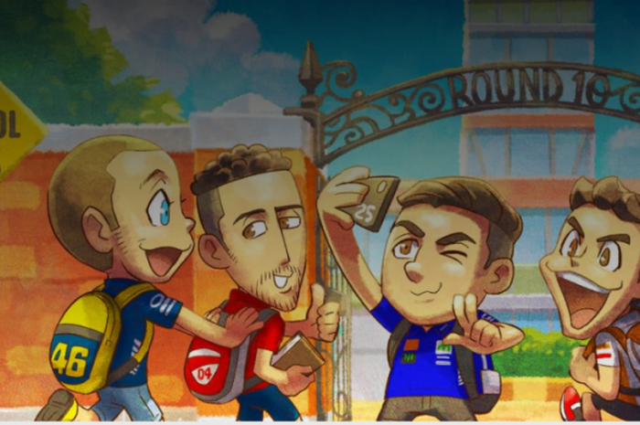 Valentino Rossi, Andrea Dovizioso, Maverick Vinales, Marc  Marquez pada gambar manga karya Ranka Fujiwara