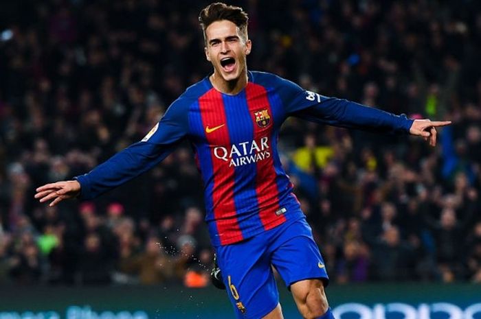 Denis Suarez melakukan selebrasi seusai membobol gawang Real Sociedad di pertandingan leg kedua perempat final Copa del Rey, Kamis (26/1/2017) waktu setempat.