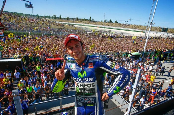 Pebalap tim Movistar Yamaha, Valentino Rossi, saat balapan MotoGP San Marino 2014.