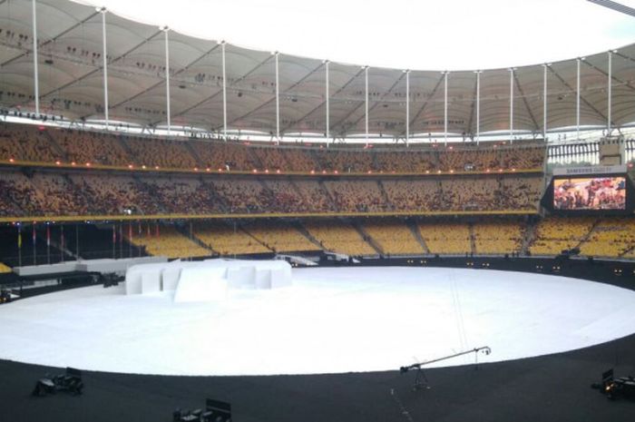 Suasana terkini Stadion Bukit Jalil, Malaysia, menjelang pembukaan SEA Games Kuala Lumpur 2017 yang akan berlangsung pada Sabtu (19/8/2017) malam waktu setempat.