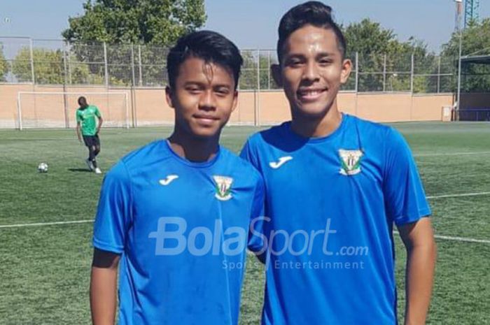 Andrian Rusdianto (kiri), bersama Syukran Arabia Samual, saat berlatih di tim U-16 Leganes di Spanyol