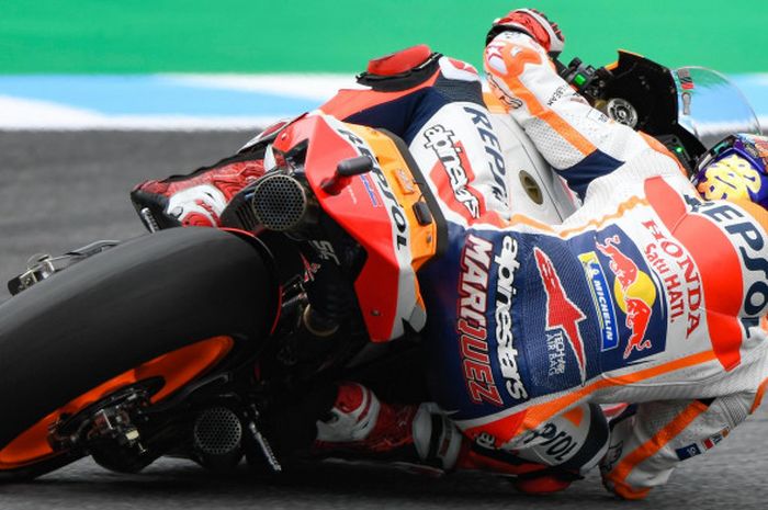 Marc Marquez saat tampil pada kualifikasi MotoGP Jepang di Twin Ring Motegi, Jepang, Sabtu (20/10/2018).