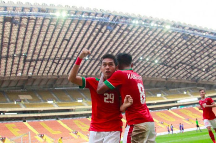 Septian David Maulana, pencetak gol ke gawang Thailand di SEA Games 2017 di Stadion Shah Alam, Kuala Lumpur, Selasa (15/8/2017). 