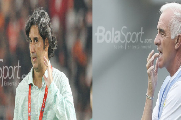     Pelatih Persija Jakarta, Stefano Cugurra dan pelatih Persib Bandung, Roberto Carlos Mario Gomez.    