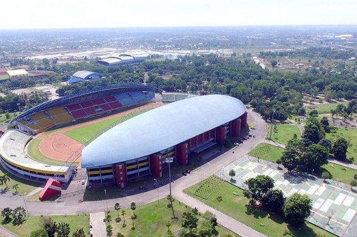 Pemandangan dari udara Stadion Jakabaring, Palembang, Sumatera Selatan.