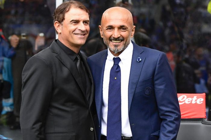 Pelatih SPAL, Leonardo Semplici (kiri), berfoto dengan pelatih Inter Milan, Luciano Spalletti, jelang kedua tim bentrok di Liga Italia 2017-2018 di Stadio Giuseppe Meazza, Milan, Italia, pada Minggu (10/9/2017).