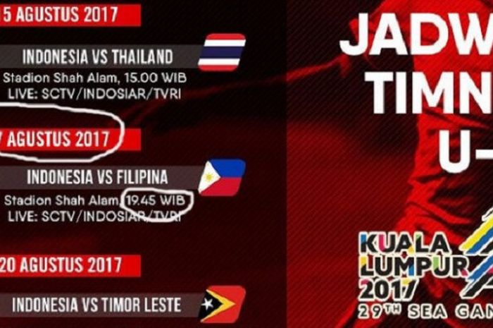 Jadwal Timnas Indonesia U-22 di Sea Games 2017 