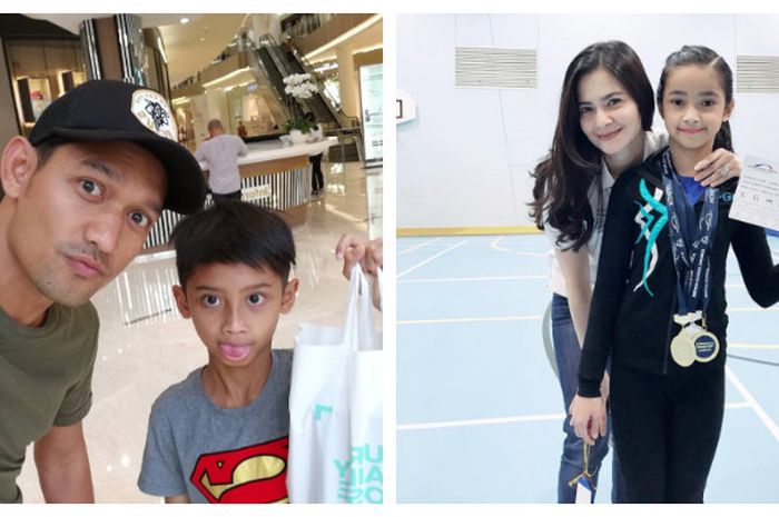 Kolase foto Ibnu Jamil (kiri) dan Cut Tary bersama buah hati masing-masing