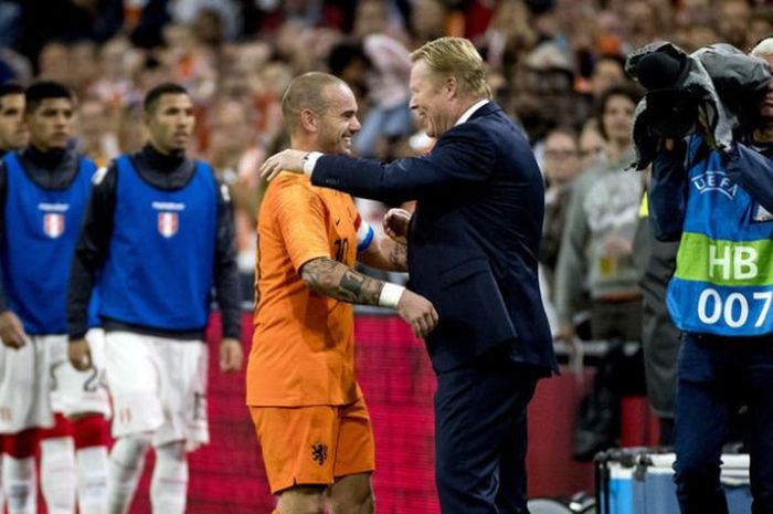 PEnampialn terakhir Wesley Sneijder bersama timnas Belanda dalam laga uji coba melawan Peru di Johan Cruyff Arena, Kamis (6/9/2018)