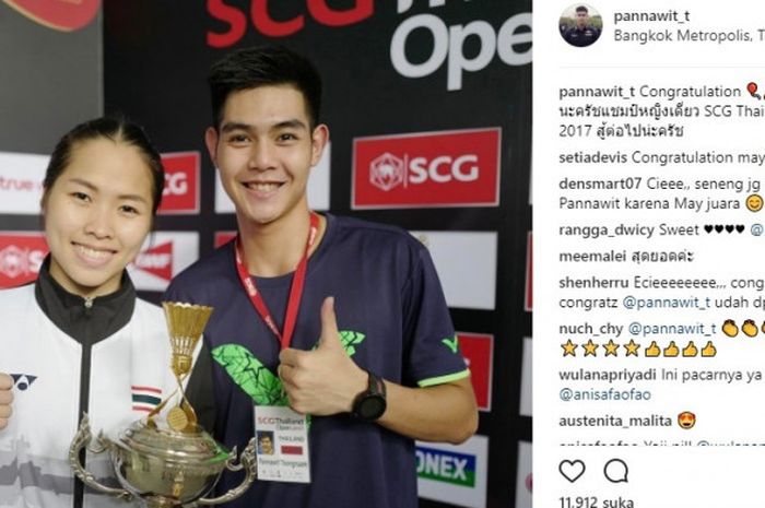 Momen kebersamaan Ratchanok Intanon dan Pannawit Thongnuam yang di unggah ke Instagram pada (5/6/2017).