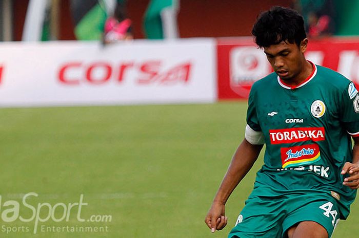 Aksi kapten PSS Sleman, Hisyam Tolle, saat tampil melawan Madura FC dalam laga lanjutan Liga 2 2018 di Stadion Maguwoharjo, Sleman, Rabu (2/5/2018).