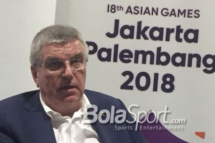 Presiden IOC, Thomas Bach, saat hadir di konferensi pers di Senayan, Jakarta, Minggu (2/9/2018)