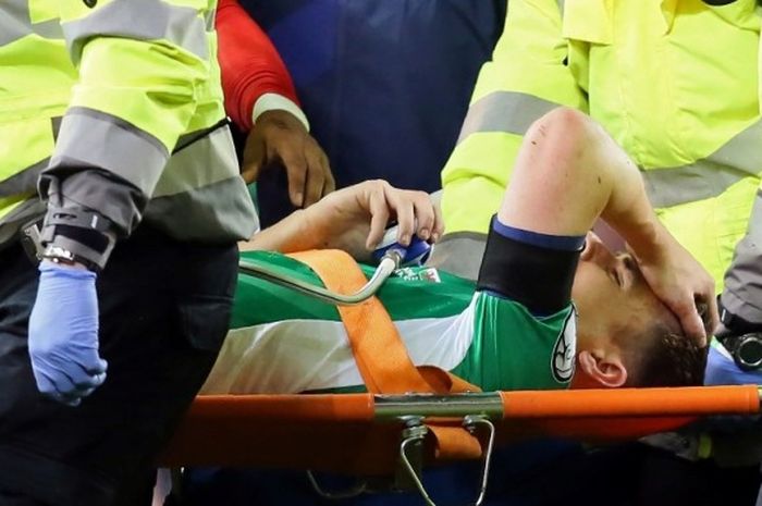 Seamus Coleman mengalami cedera patah kaki kanan di pertandingan Grup D kualifikasi Piala Dunia 2018 antara Republik Irlandia kontra Wales, Jumat (24/3/2017) waktu setempat.