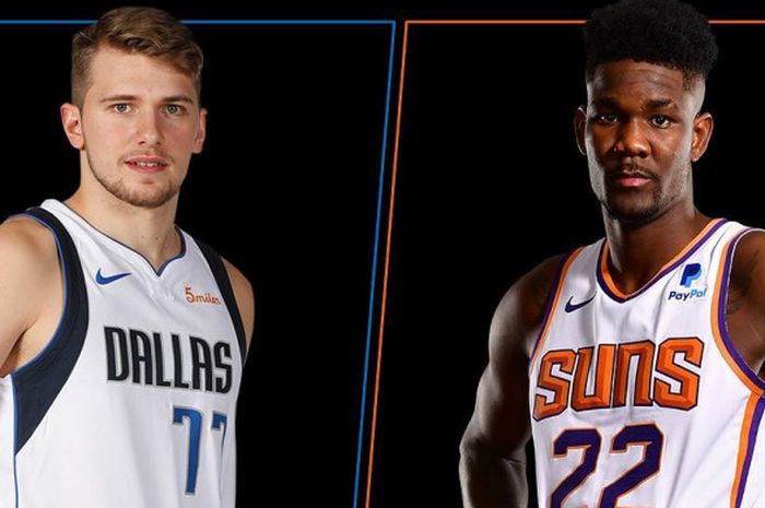 Pemain rookie Dallas Mavericks, Luka Doncic (kiri), akan berhadapan dengan rookie Phoenix Suns, Deandre Ayton (kanan) pada laga NBA 2018/19, Kamis (18/10/2018) pagi WIB