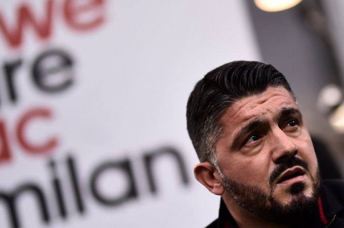 Pelatih AC Milan, Gennaro Gattuso, pada pertandingan Liga Italia melawan Crotone di Stadion San Siro, Milan, 6 Januari 2018.