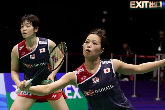 Ganda putri Jepang, Yuki Fukushima (kanan)/Sayaka Hirota, saat tampil di final Hong Kong Open 2018 pada Minggu (18/11/2018).