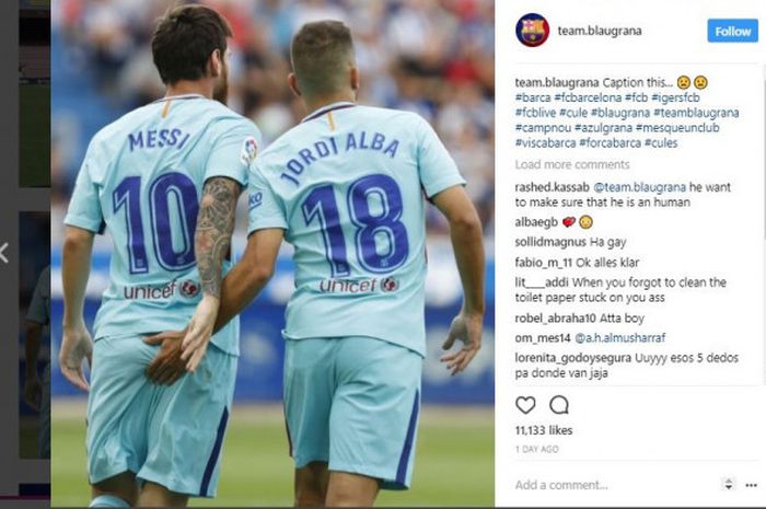 Pose Lionel Messi dan Jordi Alba yang membuat netizen salah sangka