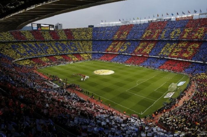 Suasana Stadion Camp Nou pada laga El Clasico, Barcelona vs Real Madrid, Mei 2018. 