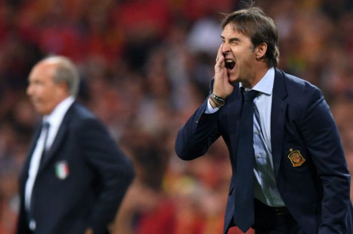 Pelatih timnas Spanyol, Julen Lopetegui, dalam laga kontra Liechtenstein pada Selasa (5/9/2017)