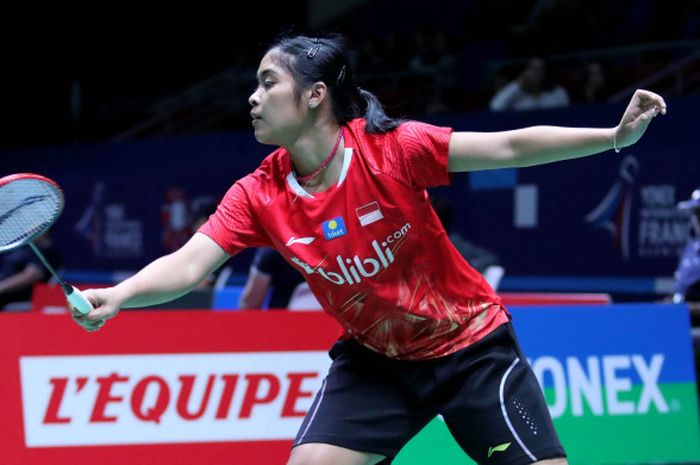 Gregoria Mariska Tunjung saat berhadapan dengan wakil Taiwan, Lee Chia Hsin, pada babak pertama yang