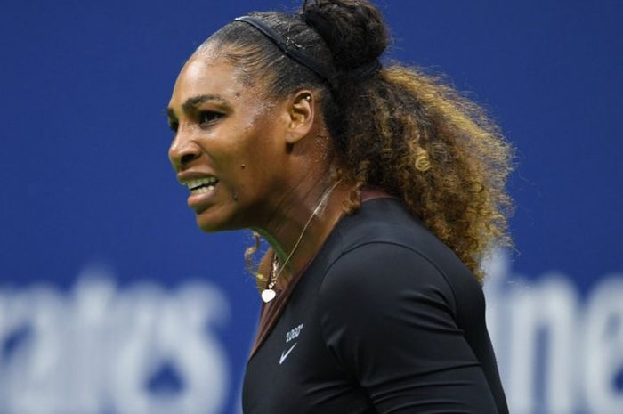 Ekspresi Serena Williams saat menjalani babak ketiga US Open 2018 pada laga yang berlangsung di Arthur Ashe Stadium, Amerika Serikat, pada Jumat (31/8/2018) waktu setempat.