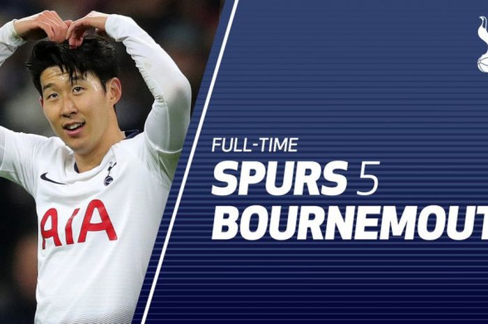 Selebrasi Son Heung-min yang mencetak 2 gol ke gawang Bournemouth di Wembley Stadium, pada lanjutan pekan ke-19 Liga Inggris, Rabu (26/12/2018).