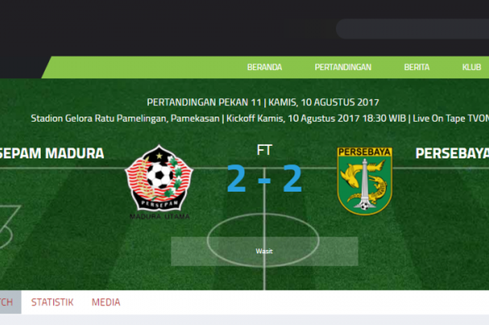 hasil pertandingan persebaya surabaya pada laga persepam madura- persebaya surabaya 10 agustus 2017 di pamekasan