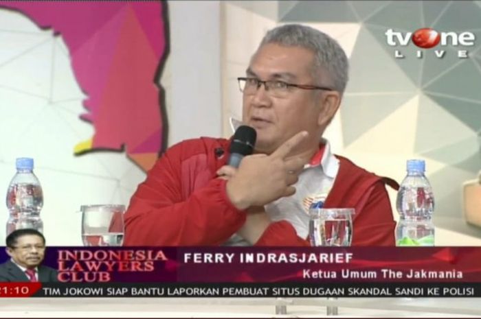 Ketum The Jak Mania, Tauhid Indrasjarief, dalam acara Indonesia Lawyers Club (ILC) di TVONE, di Hotel Borobudur, Selasa (26/9/2018).