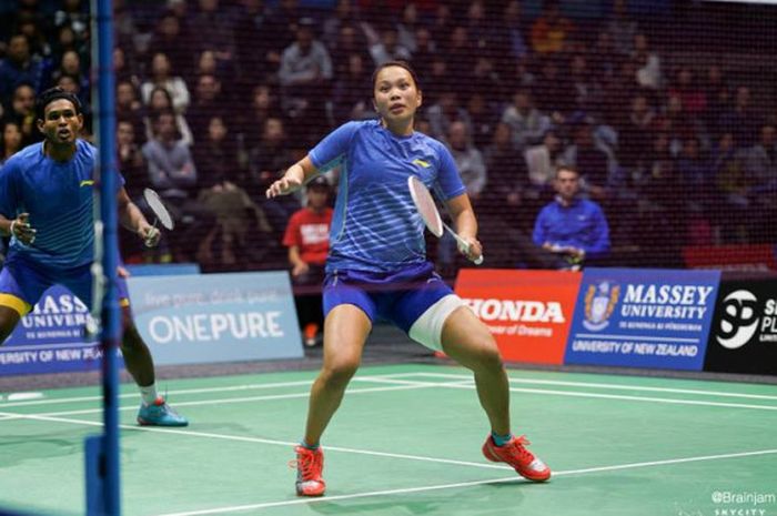 Pasangan ganda campuran Australia, Sawan Serasinghe/Setyana Mapasa, ketika menghadapi Ronald Alexander/Annisa Saufika di final SKYCITY New Zealand Open 2017 di North Shotre Events Center, Auckland, Selandia Baru, pada Minggu (6/8/2017).