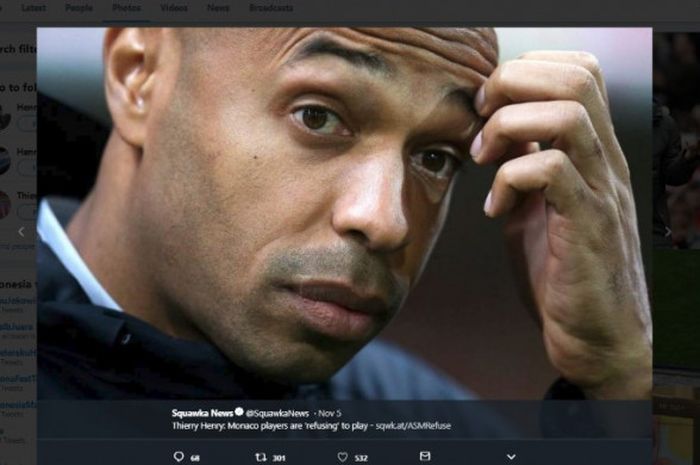 Kedatangan Thierry Henry sebagai pelatih anyar tak serta merta membuat nasib AS Monaco membaik, justru kini mereka tak pernah menang dalam lima laga terakhir setelah kalah dari Club Brugge di Liga Champions (6/11/2018)