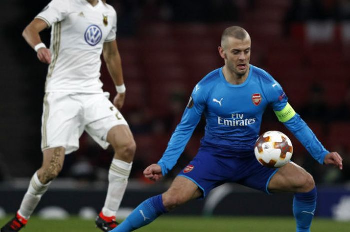 Gelandang Arsenal, Jack Wilshere, dalam laga kontra Oestersund pada Liga Europa di Emirates Stadium, Kamis (22/2/2018)