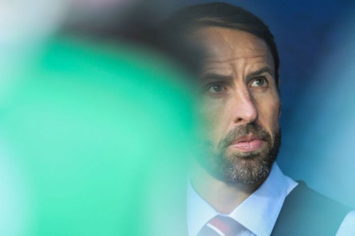 Pelatih timnas Inggris, Gareth Southgate, memantau laga antara Inggris dan Belgia di Stadion Kaliningrad, Rusia, 28 Juni 2018.