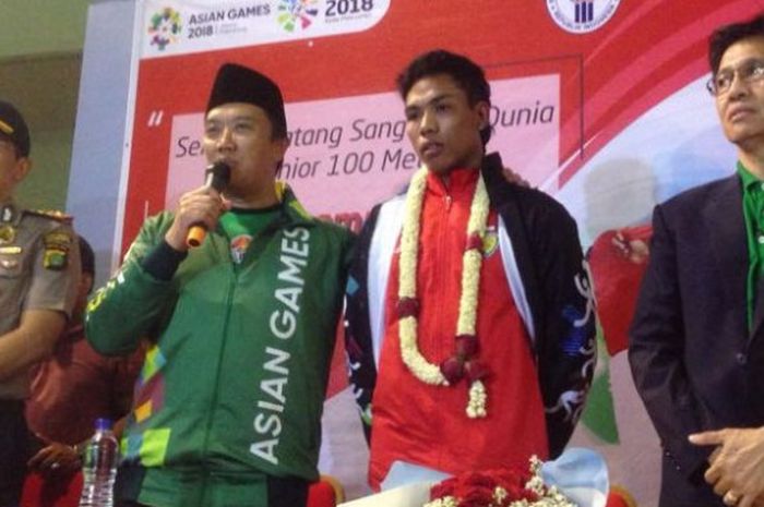 Acara penyambutan kepulangan Lalu Muhammad Zohri di  Terminal 3 Bandara Soekarno Hatta, Selasa (17/7/2018)