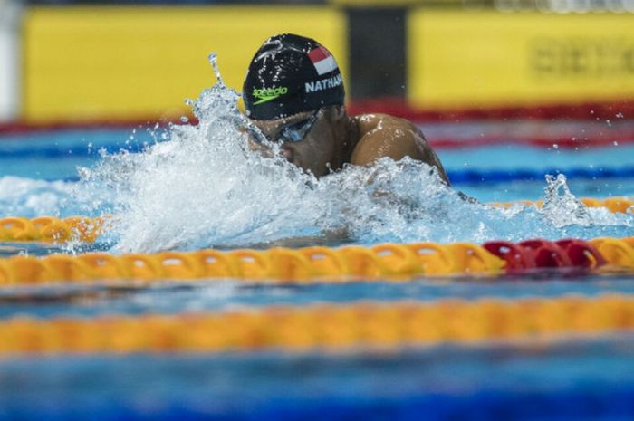 Gagarin Nathaniel saat berkompetisi di cabor renang nomor 100 meter gaya dada putra SEA Games 2017, Jumat (25/8/2017).