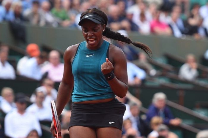 Ekspresi Sloane Stephens (Amerika Serikat) usai sukses memenangi partai perempat final Roland Garros 2018 yang digelar pada Selasa (5/6/2018).