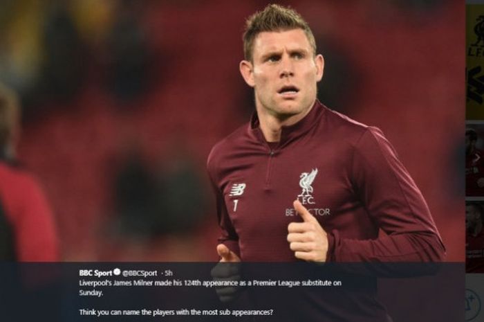 James Milner sudah pernah 124 kali tampil sebagai pemain pengganti di Liga Inggris sepanjang kariernya.