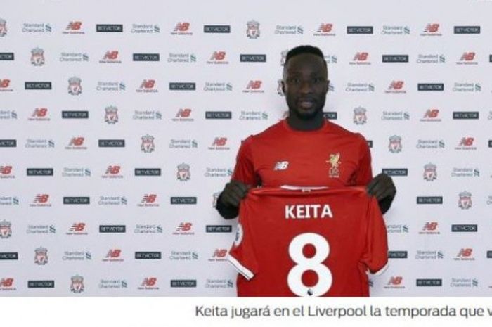 Tampilan situs Sport.es yang memuat foto dan berita Naby Keita dengan kostum Liverpool, 28 Agustus 2