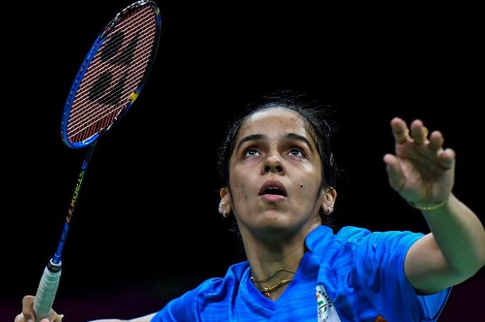 Pebulu tangkis tunggal putri India, Saina Nehwal, pada babak perempat final Commonwealth Games 2018 yang berlangsung di Carrara Sports and Leisure Centre, Gold Coast, Australia, Jumat (13/4/2018).