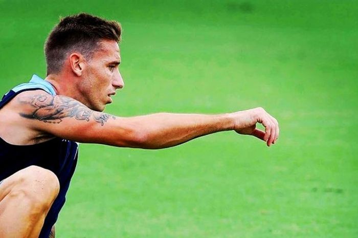 Gelandang Lazio asal Argentina, Lucas Biglia, tengah berlatih di markas latihan Lazio, Formello, pada Selasa (2/8/2016).