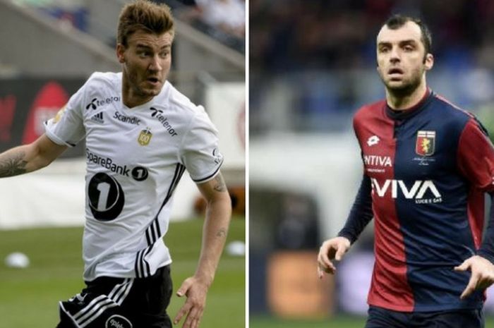 Pemain Rosenborg BK, Nicklas Bendtner, dan pemain Genoa, Goran Pandev.