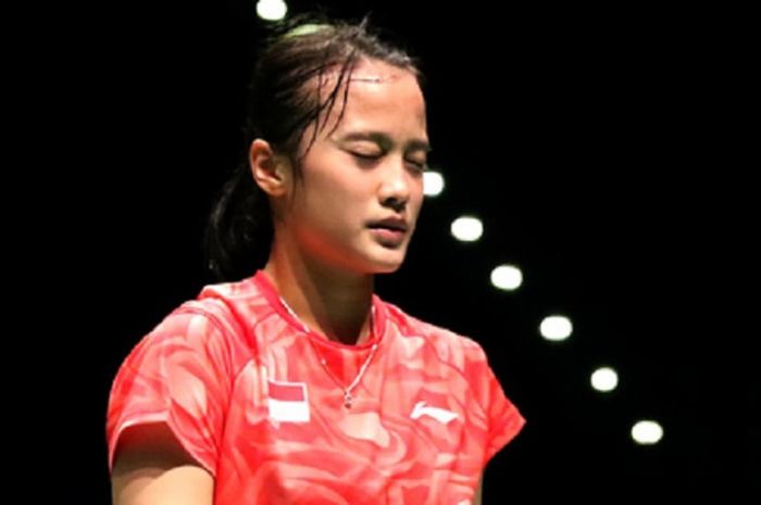 Pebulu tangkis tunggal putri Indonesia, Hanna Ramadini, bereaksi pada partai ketiga SEA Games 2017 yang berlangsung di Axiata Arena, Bukit Jalil, Malaysia, Rabu (23/8/2017).