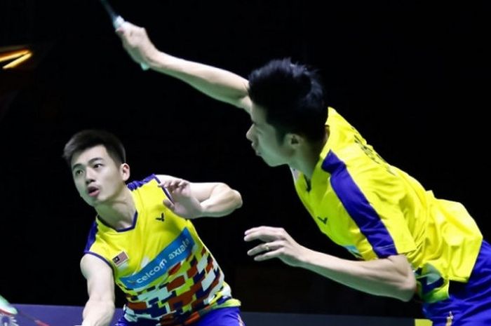 Pasangan ganda putra Malaysia, Goh V Shem (kanan)/Tan Wee Kiong, pada Thailand Masters 2019.