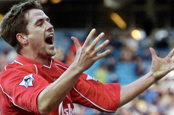 Ekspresi Michael Owen setelah mencetak gol Liverpool ke gawang Leeds United dalam partai Liga Inggris di Elland Road, Leeds, 3 Februari 2003.