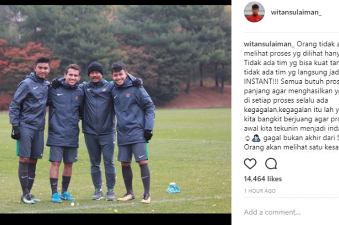 Unggahan Instagram Witan Sulaeman, Jumat (10/11/2017).